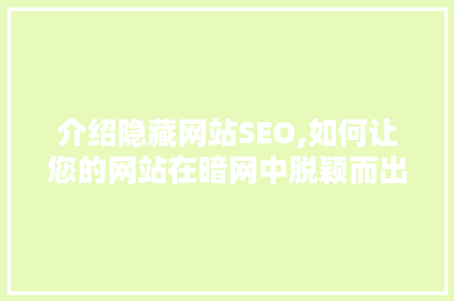 介绍隐藏网站SEO,如何让您的网站在暗网中脱颖而出