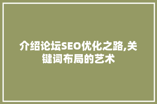 介绍论坛SEO优化之路,关键词布局的艺术