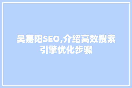 吴嘉阳SEO,介绍高效搜索引擎优化步骤