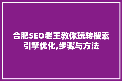 合肥SEO老王教你玩转搜索引擎优化,步骤与方法