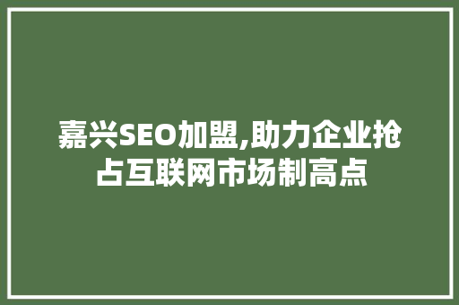 嘉兴SEO加盟,助力企业抢占互联网市场制高点