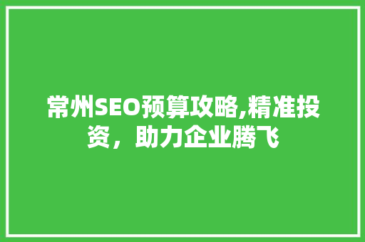 常州SEO预算攻略,精准投资，助力企业腾飞