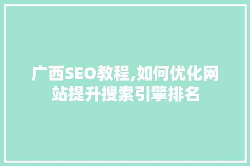 广西SEO教程,如何优化网站提升搜索引擎排名