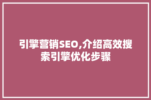 引擎营销SEO,介绍高效搜索引擎优化步骤