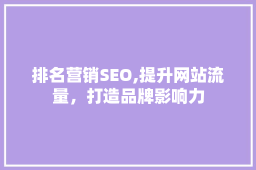 排名营销SEO,提升网站流量，打造品牌影响力