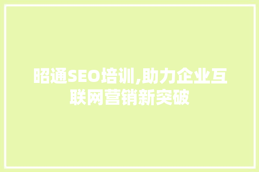 昭通SEO培训,助力企业互联网营销新突破