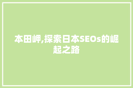 本田岬,探索日本SEOs的崛起之路