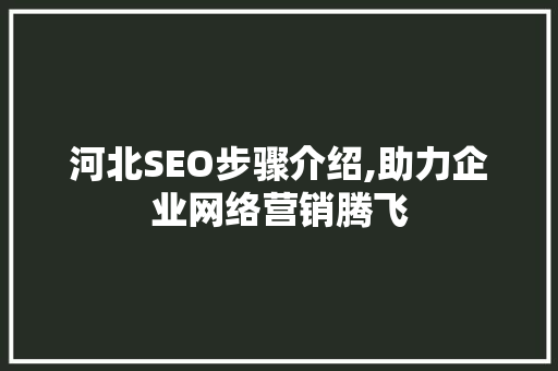 河北SEO步骤介绍,助力企业网络营销腾飞