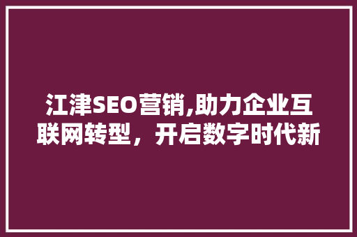 江津SEO营销,助力企业互联网转型，开启数字时代新篇章
