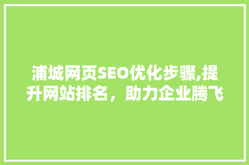 浦城网页SEO优化步骤,提升网站排名，助力企业腾飞