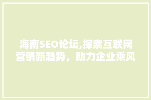 海南SEO论坛,探索互联网营销新趋势，助力企业乘风破浪