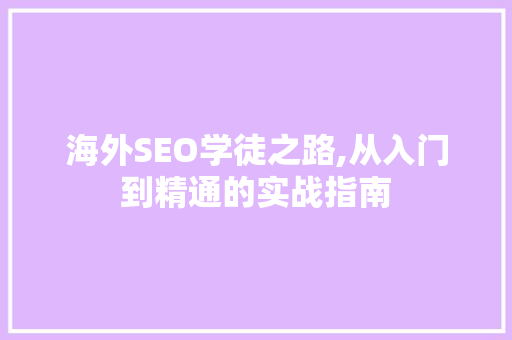 海外SEO学徒之路,从入门到精通的实战指南
