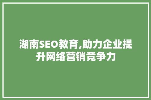 湖南SEO教育,助力企业提升网络营销竞争力