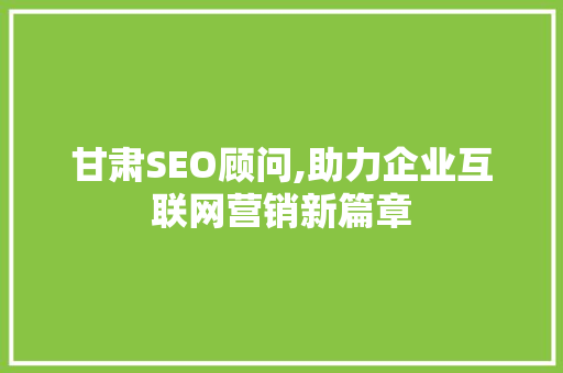 甘肃SEO顾问,助力企业互联网营销新篇章