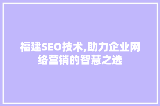 福建SEO技术,助力企业网络营销的智慧之选
