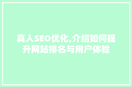 真人SEO优化,介绍如何提升网站排名与用户体验