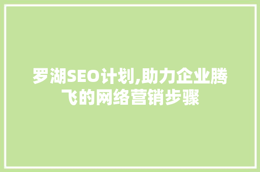 罗湖SEO计划,助力企业腾飞的网络营销步骤