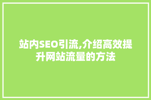 站内SEO引流,介绍高效提升网站流量的方法