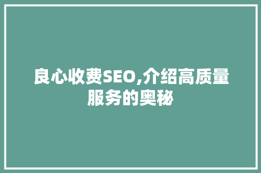 良心收费SEO,介绍高质量服务的奥秘
