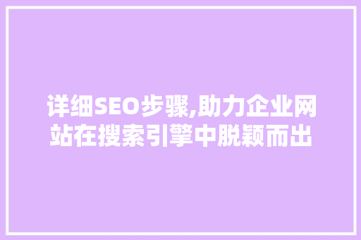 详细SEO步骤,助力企业网站在搜索引擎中脱颖而出