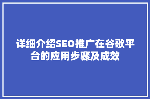 详细介绍SEO推广在谷歌平台的应用步骤及成效