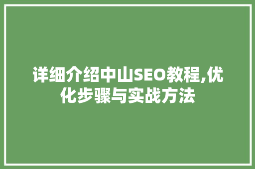 详细介绍中山SEO教程,优化步骤与实战方法