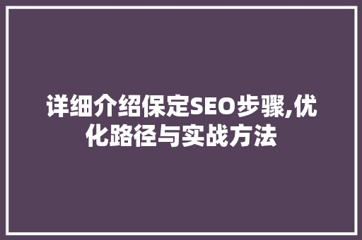 详细介绍保定SEO步骤,优化路径与实战方法