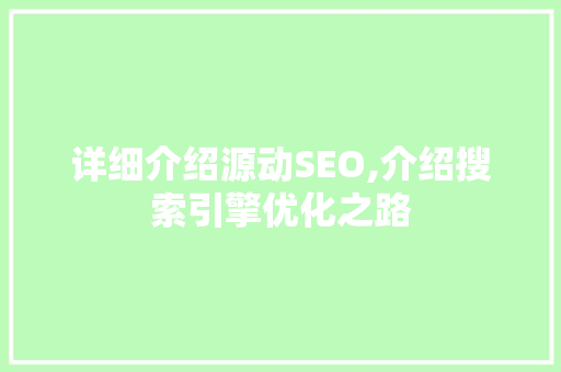 详细介绍源动SEO,介绍搜索引擎优化之路