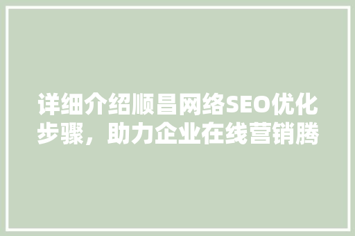 详细介绍顺昌网络SEO优化步骤，助力企业在线营销腾飞