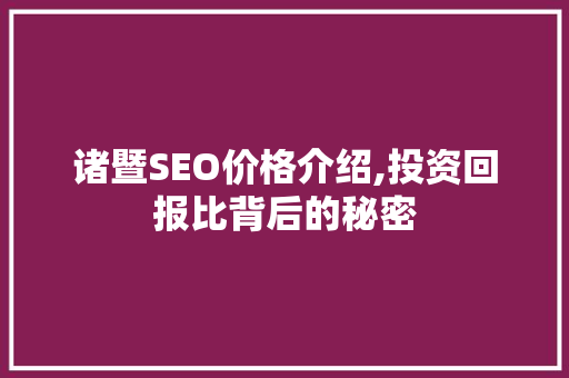 诸暨SEO价格介绍,投资回报比背后的秘密