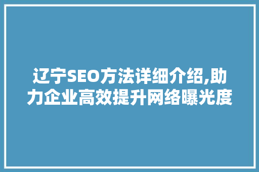 辽宁SEO方法详细介绍,助力企业高效提升网络曝光度