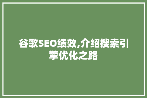 谷歌SEO绩效,介绍搜索引擎优化之路