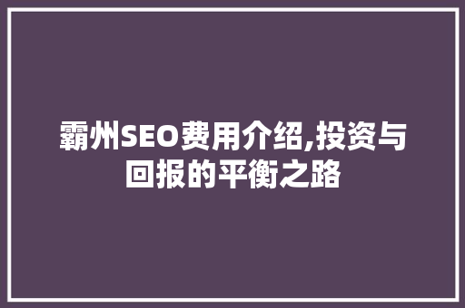 霸州SEO费用介绍,投资与回报的平衡之路