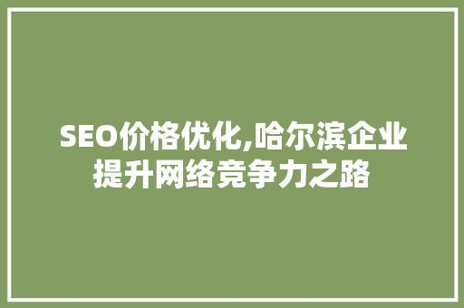 SEO价格优化,哈尔滨企业提升网络竞争力之路