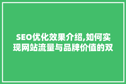SEO优化效果介绍,如何实现网站流量与品牌价值的双丰收