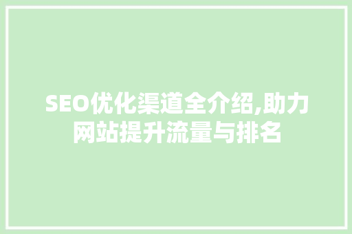 SEO优化渠道全介绍,助力网站提升流量与排名