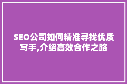 SEO公司如何精准寻找优质写手,介绍高效合作之路