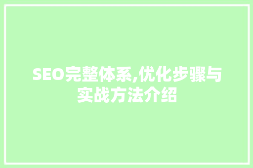 SEO完整体系,优化步骤与实战方法介绍