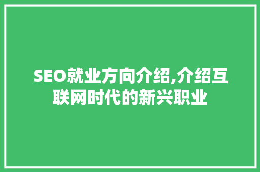 SEO就业方向介绍,介绍互联网时代的新兴职业