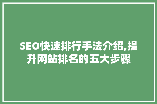 SEO快速排行手法介绍,提升网站排名的五大步骤