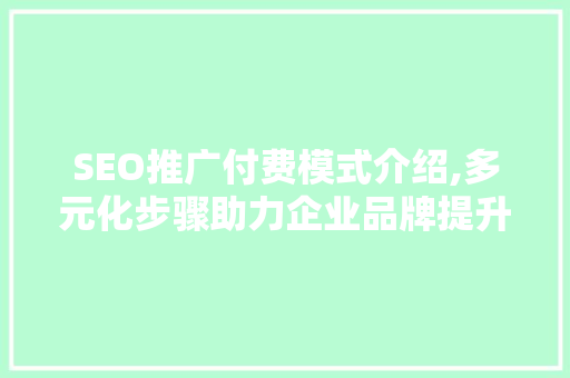 SEO推广付费模式介绍,多元化步骤助力企业品牌提升
