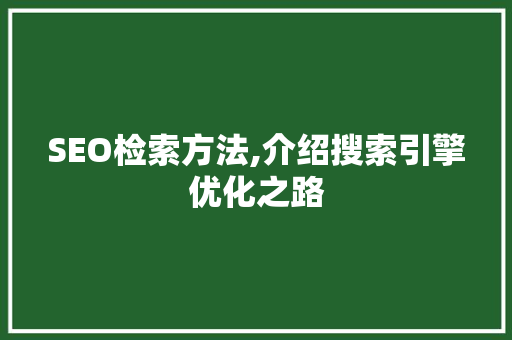 SEO检索方法,介绍搜索引擎优化之路