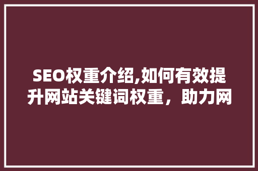 SEO权重介绍,如何有效提升网站关键词权重，助力网站优化