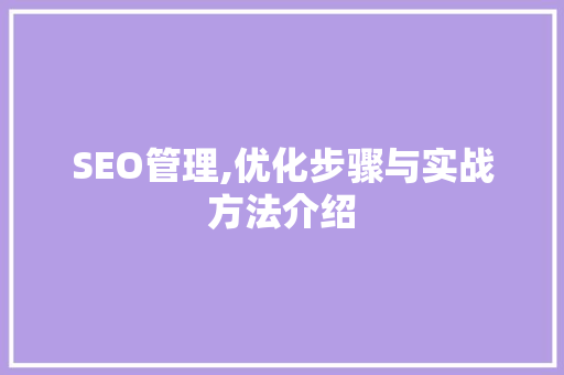 SEO管理,优化步骤与实战方法介绍