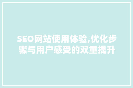 SEO网站使用体验,优化步骤与用户感受的双重提升