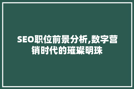 SEO职位前景分析,数字营销时代的璀璨明珠