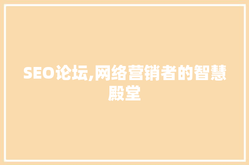 SEO论坛,网络营销者的智慧殿堂
