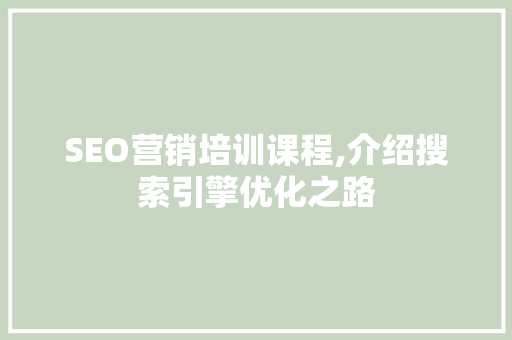 SEO营销培训课程,介绍搜索引擎优化之路