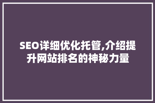 SEO详细优化托管,介绍提升网站排名的神秘力量