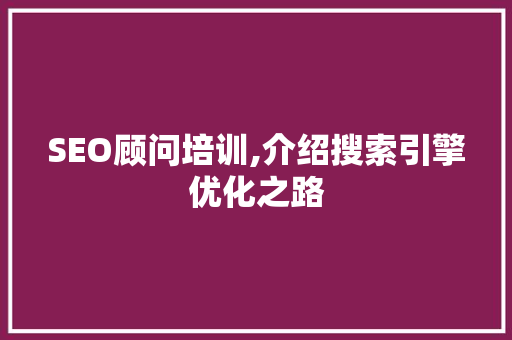 SEO顾问培训,介绍搜索引擎优化之路